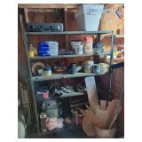 Assorted Garage Workshop Supplies and Hardware on Shelving Unit