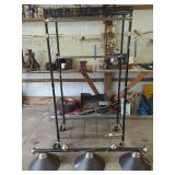 Rolling Wire Storage Rack and Three-Light Fixture