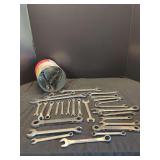 Assorted Mixed Brand Wrenches with Metal Storage Can
