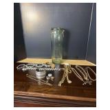 Assorted Fashion Jewelry Lot with Glass Storage Jar