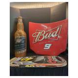 Budweiser and Coors Light NASCAR Advertising Memorabilia Lot with Giant Miller Bottle