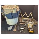 Assorted Hand Tools and Canvas Tool Bucket