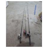 Three Fishing Rods and Reels Including Daiwa Silvercast and Rhino Tough