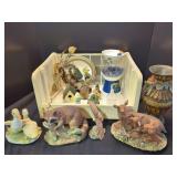 Mixed Lot of Ceramic Animal Figurines, Wooden Decor, and University of Kentucky Glassware