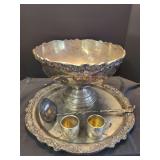 F.B. Rogers Silver Co. Punch Bowl Set with Tray, Cups, and Ladle