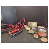 Automotive Accessory and Hardware Assortment Lot with Measuring Tapes and Booster Cables