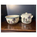 Home & Garden Party Ceramic Birdhouse Bowl and Covered Casserole Crock Set
