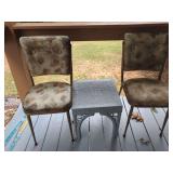 Two Metal Frame Chairs and Wicker Pattern Table Set