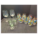 Assorted Glassware Lot Including Smurfs Tumblers and Stemware