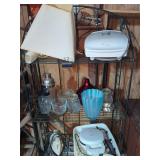 Assorted Kitchenware Appliances and Household Decor Lot on Metal Baker's Rack