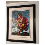 Framed Colorful Harlequin Figures Lithograph Print Pencil Signed Numbered