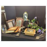 Mixed Lot of Decor, Picture Frames, Glassware, and Small Collectibles