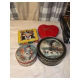 Assorted Decorative Metal Tins Including Currier and Ives