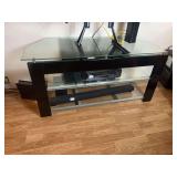 Glass and Black Metal Media Console Table