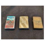 Lot of Three Assorted Pocket Lighters Including Winchester Advertising and Solid Brass