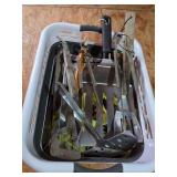 Assorted Kitchen Utensils, Lighting Fixture, and Storage Basket Lot