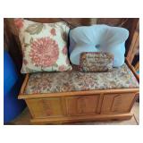 Wooden Upholstered Storage Bench with Floral Motif