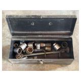Metal Tool Box Containing Assorted Sockets and Hand Tools