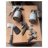 Assorted Paint Spray Guns and Hatchet Tool Group
