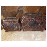Woven Bamboo and Wood Storage Boxes, Set of Two