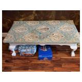 Upholstered Bench with Carved Ball and Claw Feet
