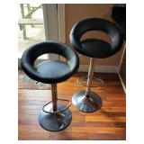 Set of Two Adjustable Height Black Bar Stools with Chrome Bases