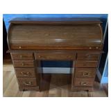 Oak Roll-Top Desk with Multiple Drawers