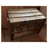 Canvas and Wood Slatted Storage Trunk with Metal Hardware