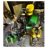 John Deere X758 Diesel 4x4 Lawn Tractor with Mower Deck and Disassembled Hood