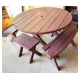 Wooden Round Patio Table with Benches and Stool Set