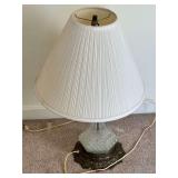 Glass and Brass Table Lamp with Pleated Shade