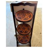3 Tier Wooden Stand with Inlaid Geometric Top Shelves