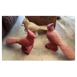 3 Molded Concrete Cardinal Garden Sculptures