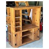 Wooden Entertainment Center with Media Shelving and Storage Cabinets
