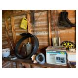Assorted Shed Contents Featuring Black & Decker Spacemaker, Lamp, and Automotive Supplies