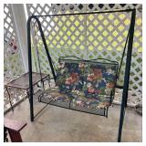 Metal Frame Porch Swing with Frame and Matching Side Table