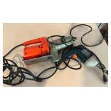 Assorted Electric Power Tools Including Black & Decker Drill, Rockwell Drill, and Jigsaw