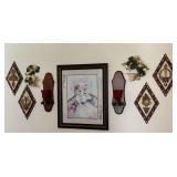 Framed Watercolor Portrait & Sconces and Wall Decor Set