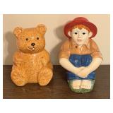Set of 2 Avon Ceramic Cookie Jars Featuring Bear and Boy
