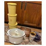 Assorted Kitchenware Lot Including Hamilton Beach Slow Cooker and Copper Chef Pan