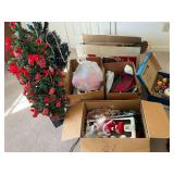 Christmas Holiday Decoration Assortment Including Miniature Trees and Ornaments