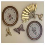 Assorted Wall Decor Collection Including Framed Art, Metal Butterflies, and Hummingbird Figurines