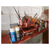 Assorted Hand Tools, Files, Spray Paint, and Organizer Caddy