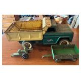 Structo Metal Dump Truck with Trailer and Plastic Artillery Toy