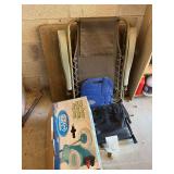 Outdoor Folding Chair, Hurricane Spin Mop, and Miscellaneous Garage Items