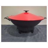 West Bend Electric Wok with Red Lid and Accessories
