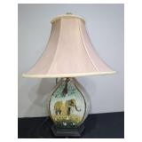 Ceramic Elephant Table Lamp with Pierced Body and Fabric Shade