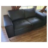 Modern Black Faux Leather Sofa with Metal Legs