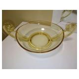 Uranium Glass Divided Serving Bowl with Scroll Handles