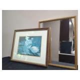 Framed Floral Print and Decorative Wall Mirror Set